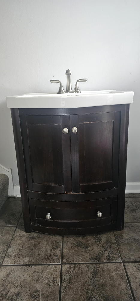 Dark Brown Bathroom Vanity with White Sink - photo 4