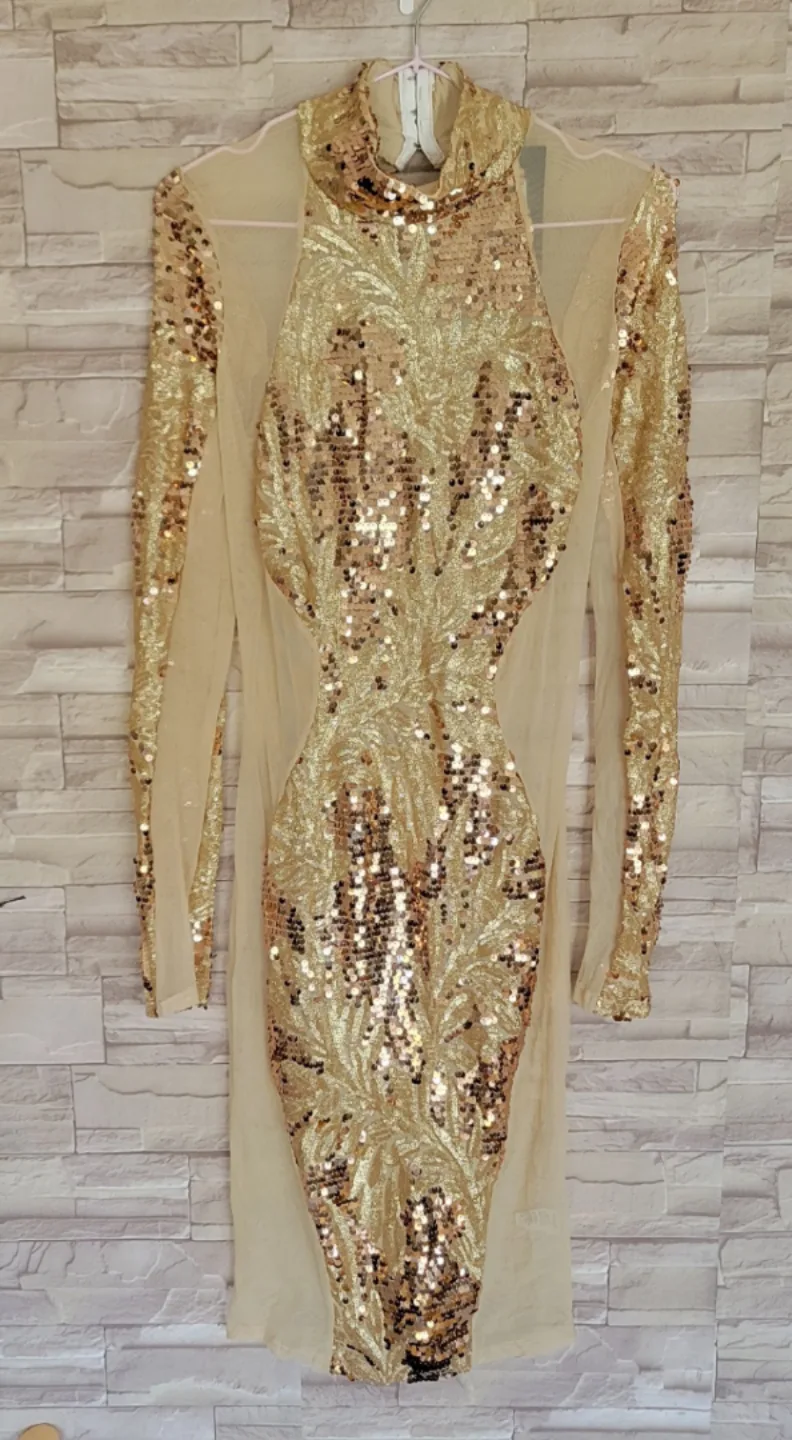 NEW Stunning Gold Sequin Midi Dress *never worn* image indicator(2)