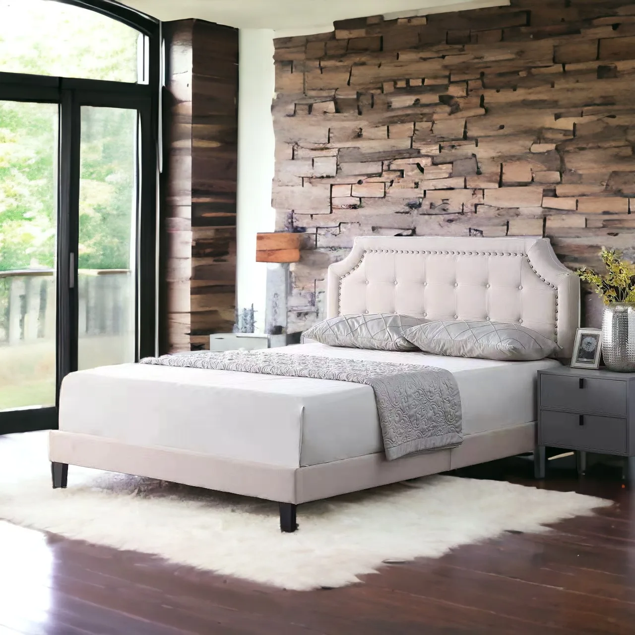 Beige Linen Fabric Bed Frame - On Sale Now! image indicator(4)