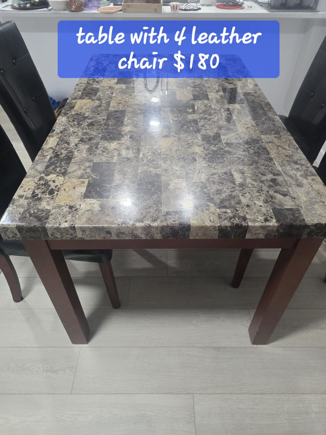 Dining Table Set with 4 Leather Chairs