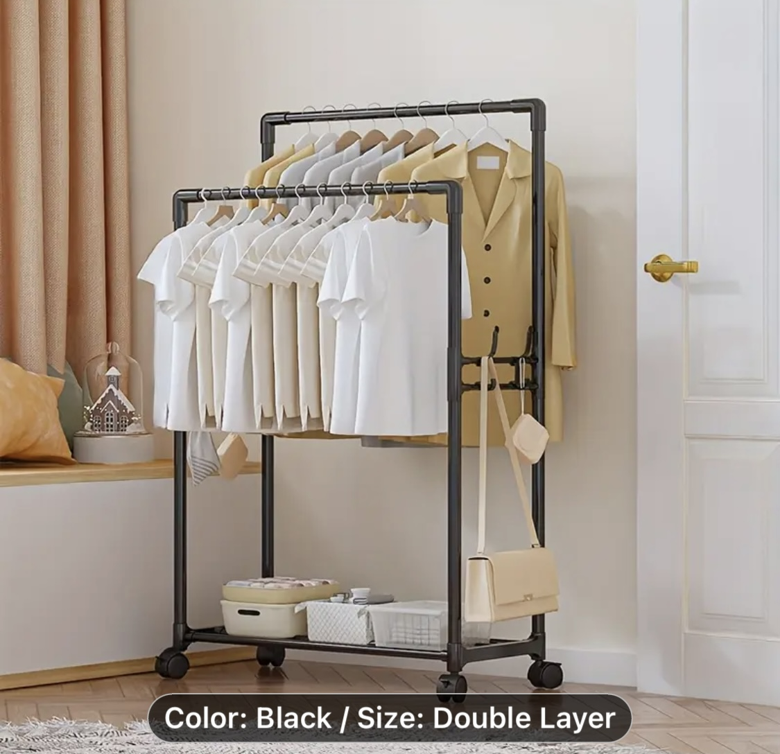 Double Layer Garment Rack with Wheels