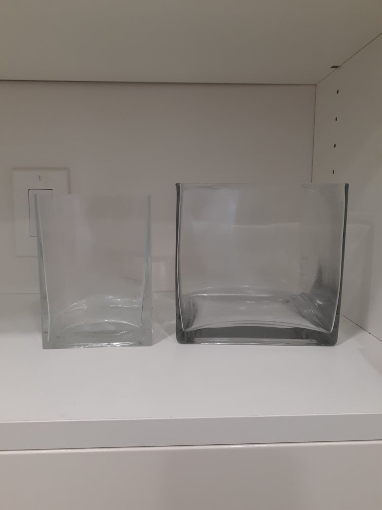 Set of Two Thick Glass Square Vases