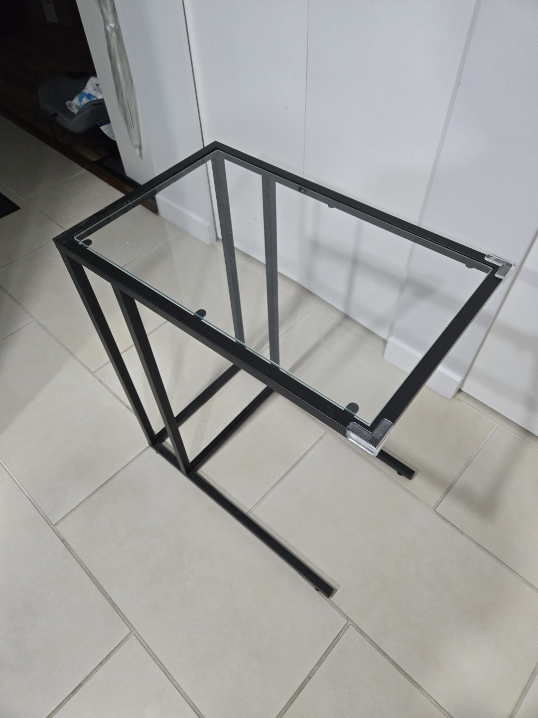 Sleek Black Metal and Glass Side Table