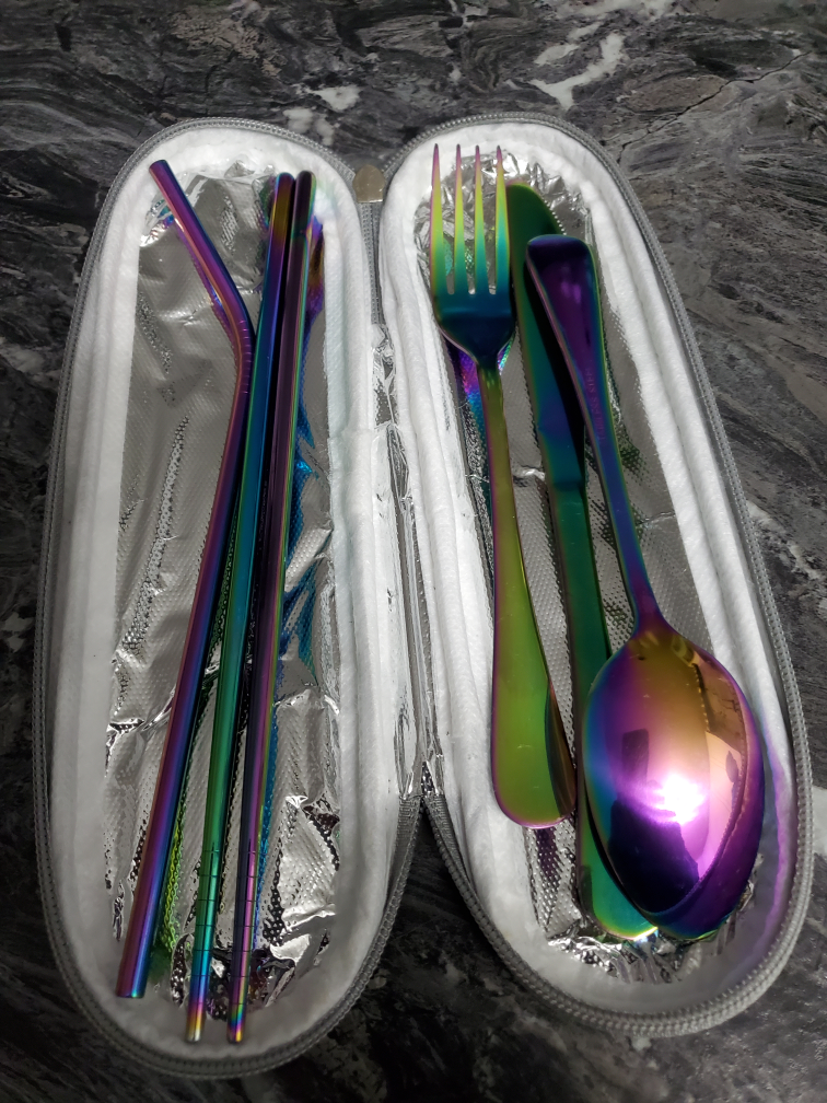 Rainbow Reusable Cutlery Set with Case
