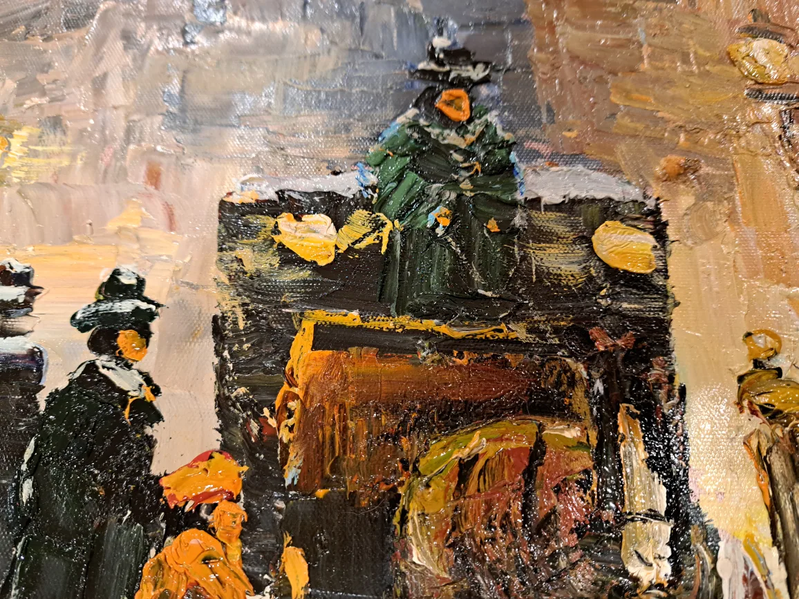 30.5"x43" Framed Oil Painting of Snowy European Street Scene image indicator(2)