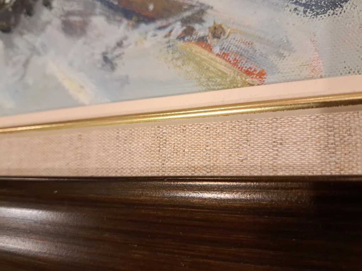 30.5"x43" Framed Oil Painting of Snowy European Street Scene image indicator(5)