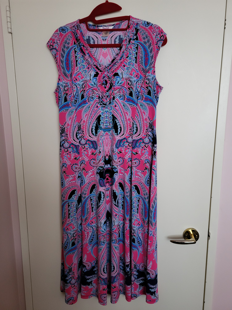 TanJay Women's Pink and Blue Paisley Print Sleeveless Dress