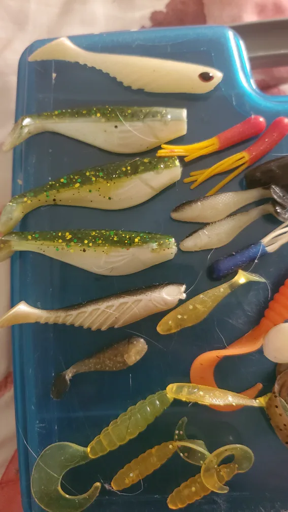 Assorted Soft Plastic Fishing Lures in Tackle Box image indicator(3)