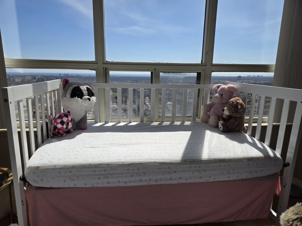 White Baby Crib + Mattress
