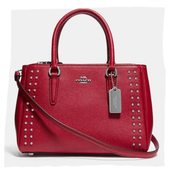Coach Red Leather Satchel with Studs