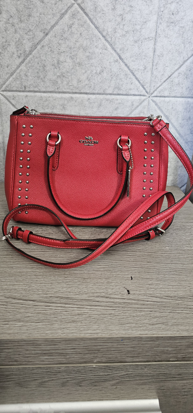 Coach Red Leather Satchel with Studs - photo 4