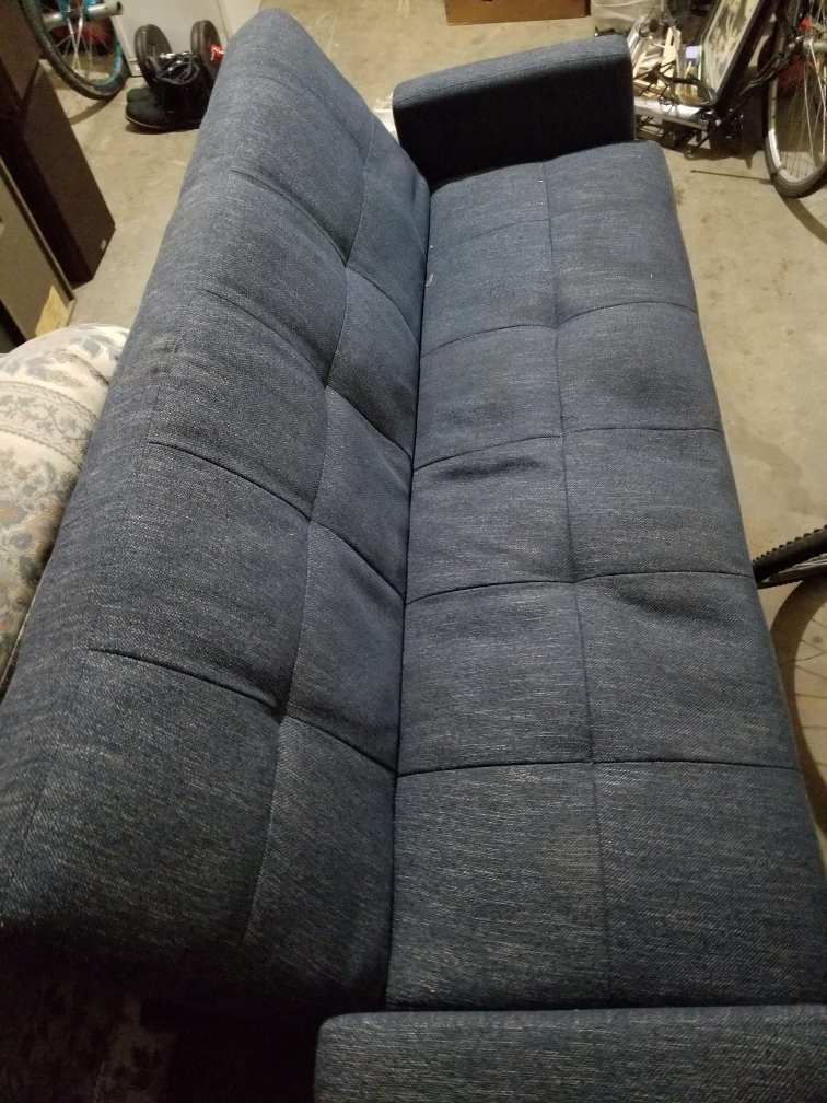 Two Sofas - Blue Futon & Floral Couch