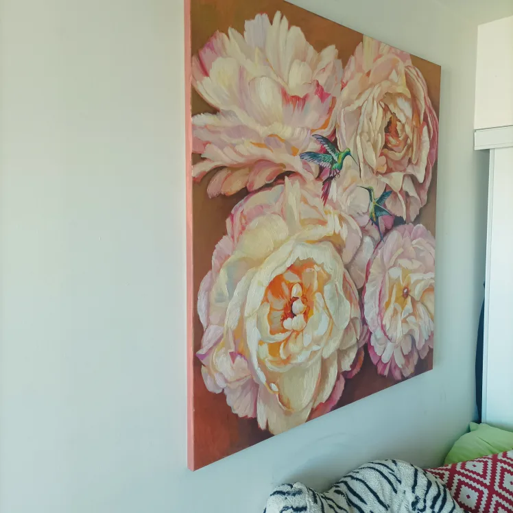 Original Oil Painting - Hummingbirds and Peonies image indicator(9)