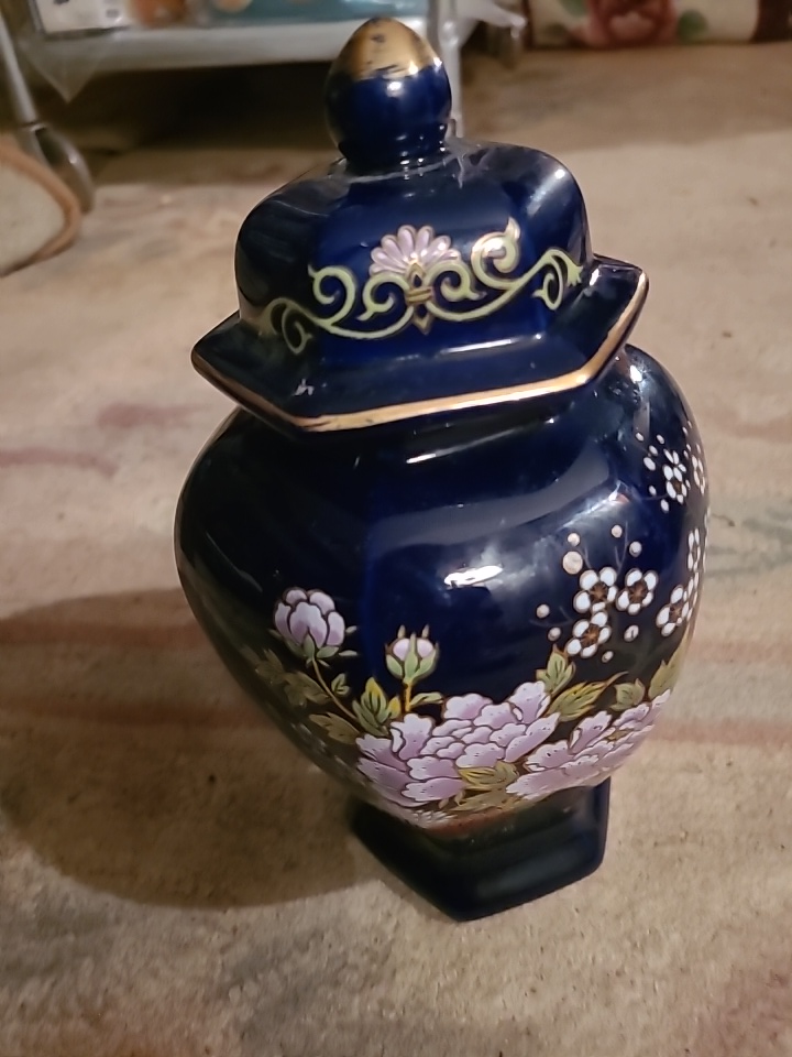 Vintage Cobalt Blue Porcelain Jar with Lid