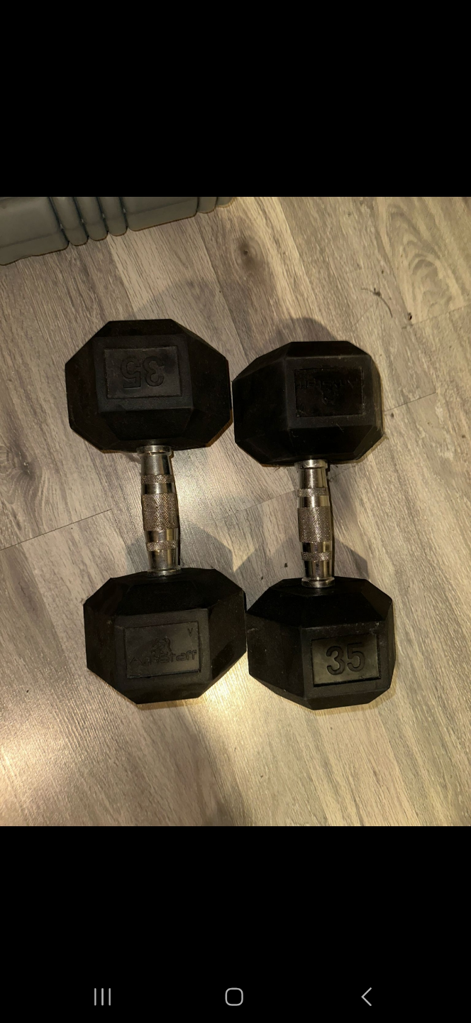 Pair of 35 lb Hex Dumbbells