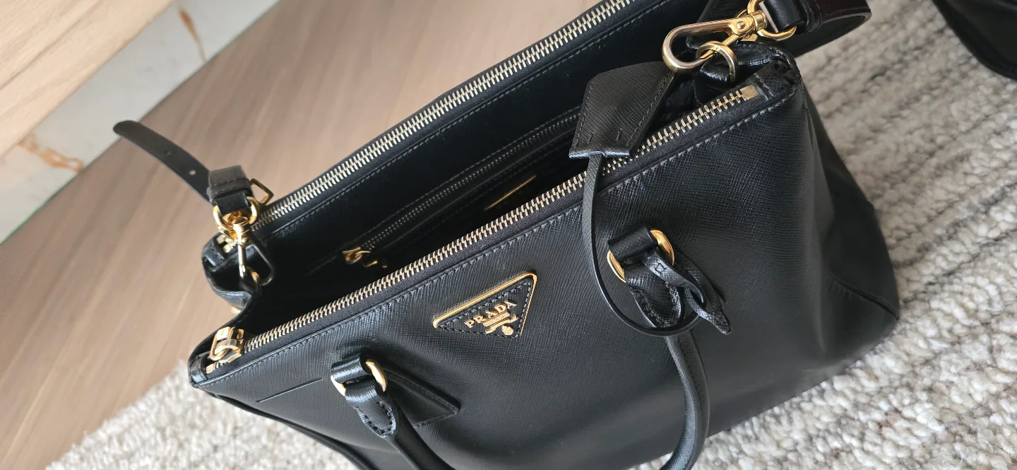 Prada Black Saffiano Lux Leather Small Double Zip Tote Bag image indicator(4)