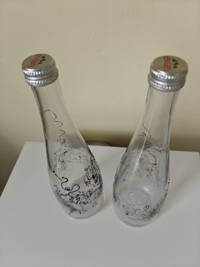 2 Upcycled Evian Water Bottles with Unique Hand-Drawn Design - photo 4