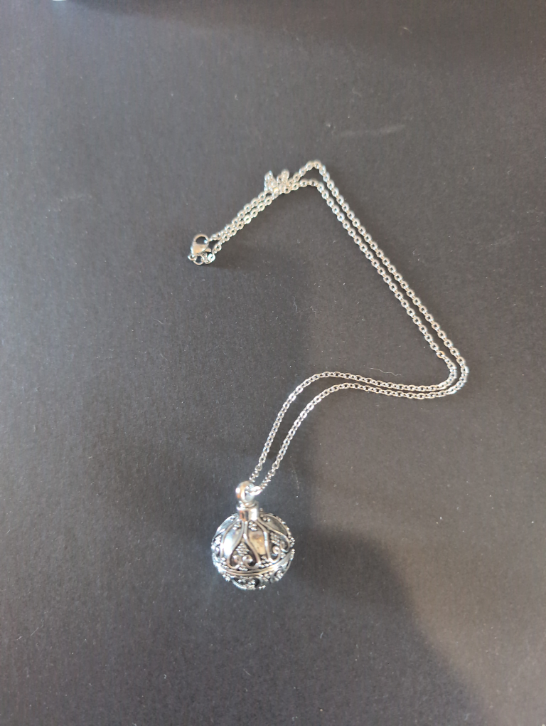 Silver Harmony Ball Necklace (Cremation Ash Necklace) 💚 - photo 2
