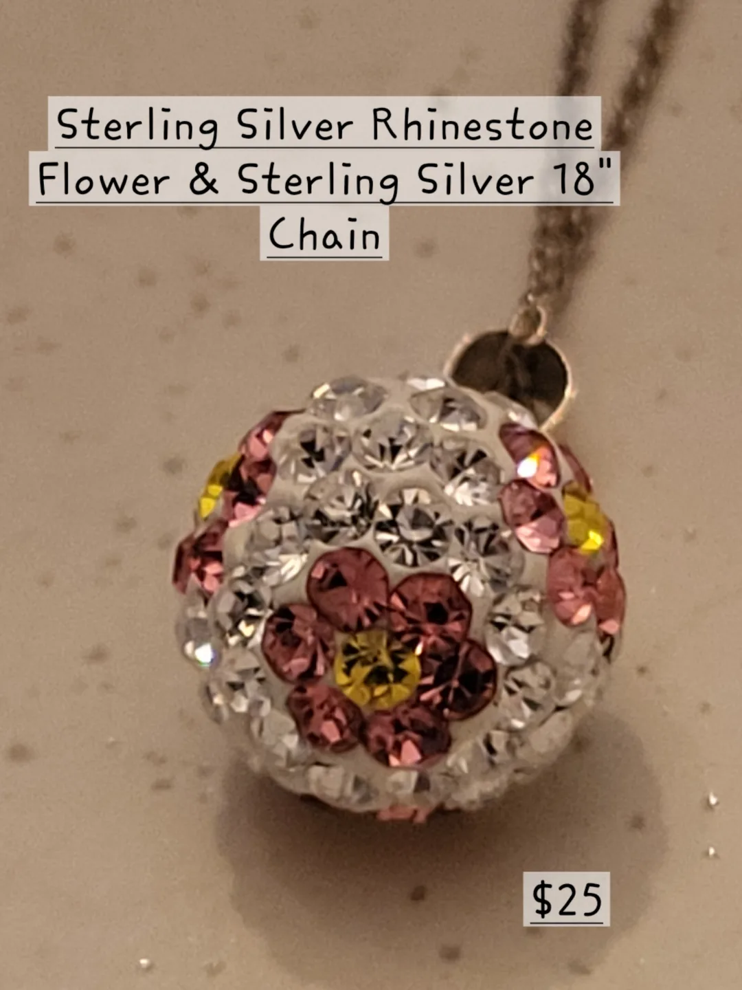 Sterling Silver Rhinestone Flower Pendant Necklace, 18" thumbnail