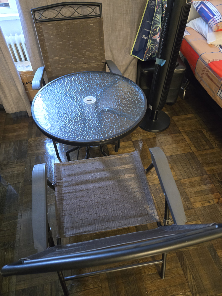Outdoor Patio Set: Table and Two Folding Chairs