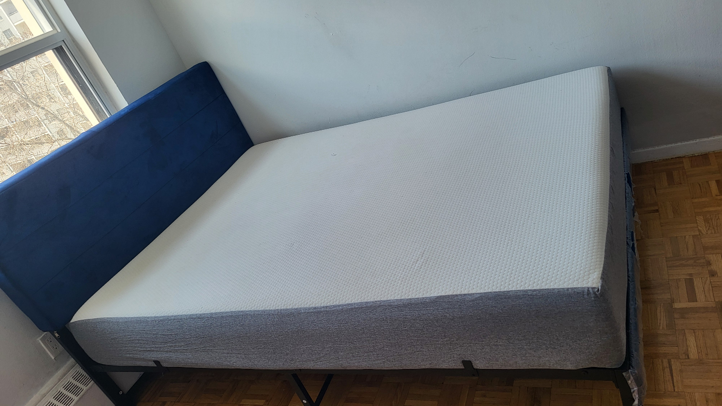 Queen Mattress and Frame Set - Blue Velvet Headboard - photo 2