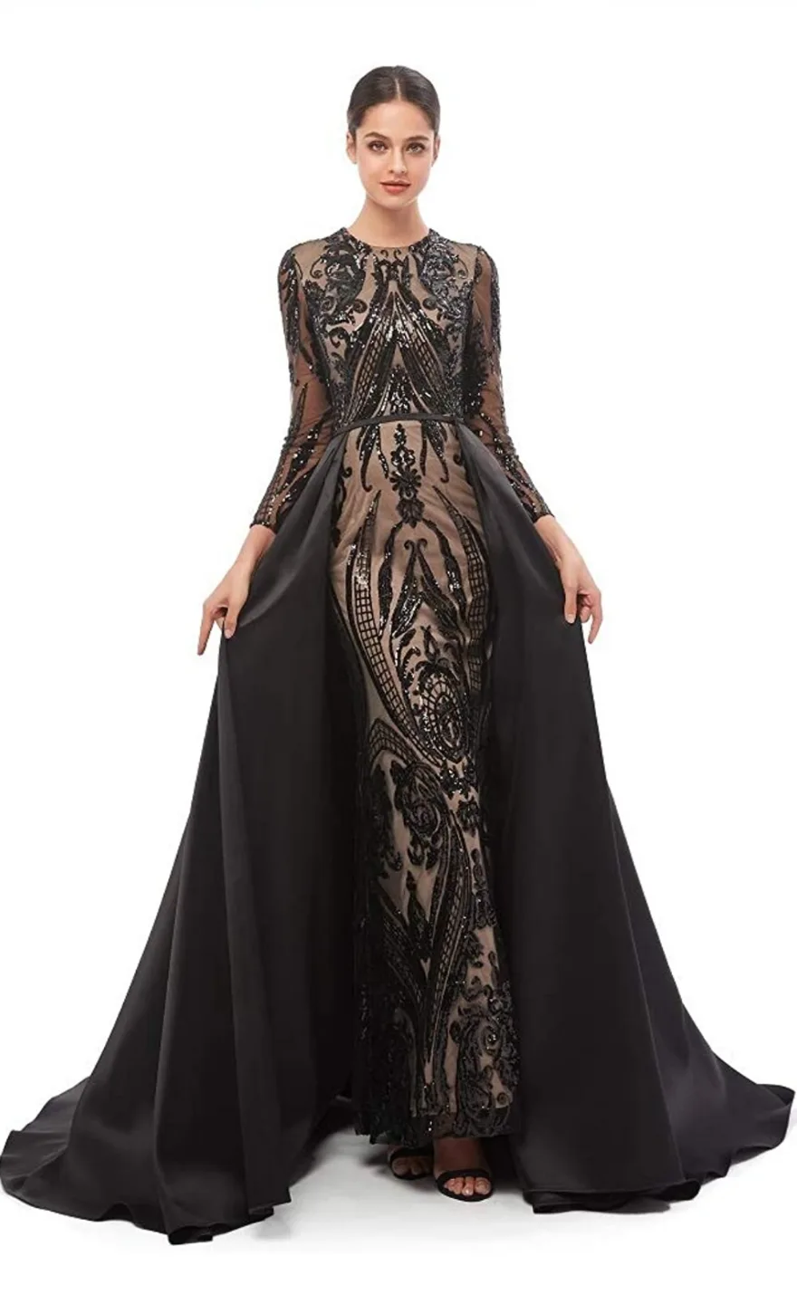 Elegant Black Sequin & Satin Evening Gown image indicator(2)