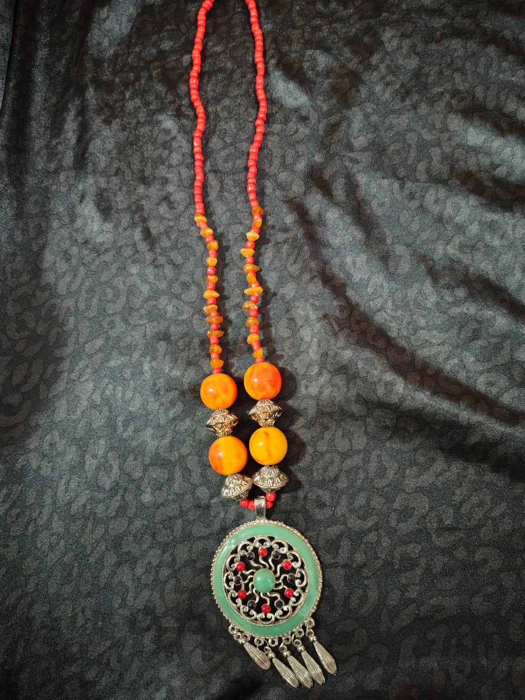 Beaded Necklace with Circular Pendant thumbnail