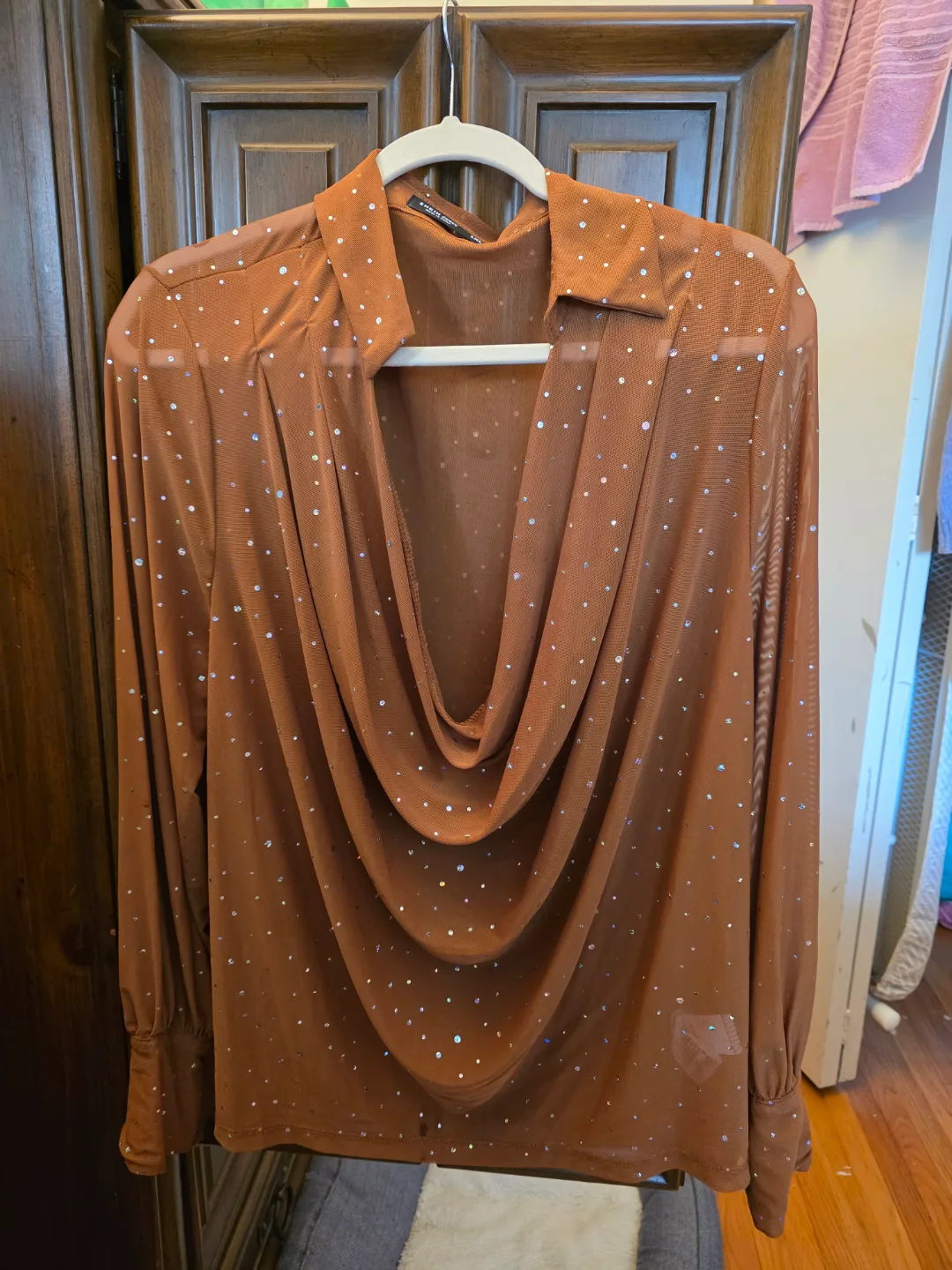 💚SHEIN CURVE Brown Cowl Neck Blouse - 1XL thumbnail