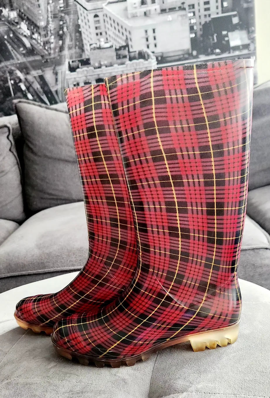 Women's Red Plaid Rain Boots image indicator(3)