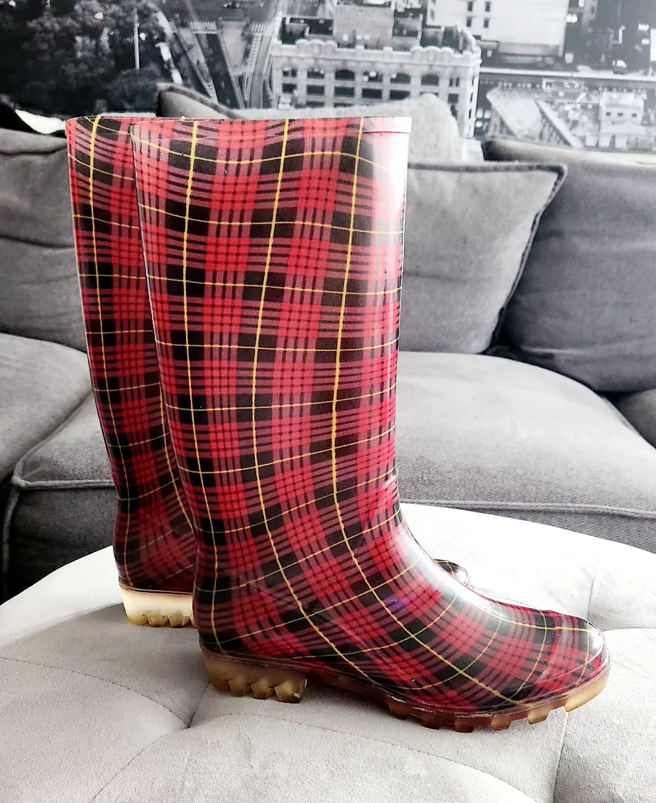 Women's Red Plaid Rain Boots image indicator(5)