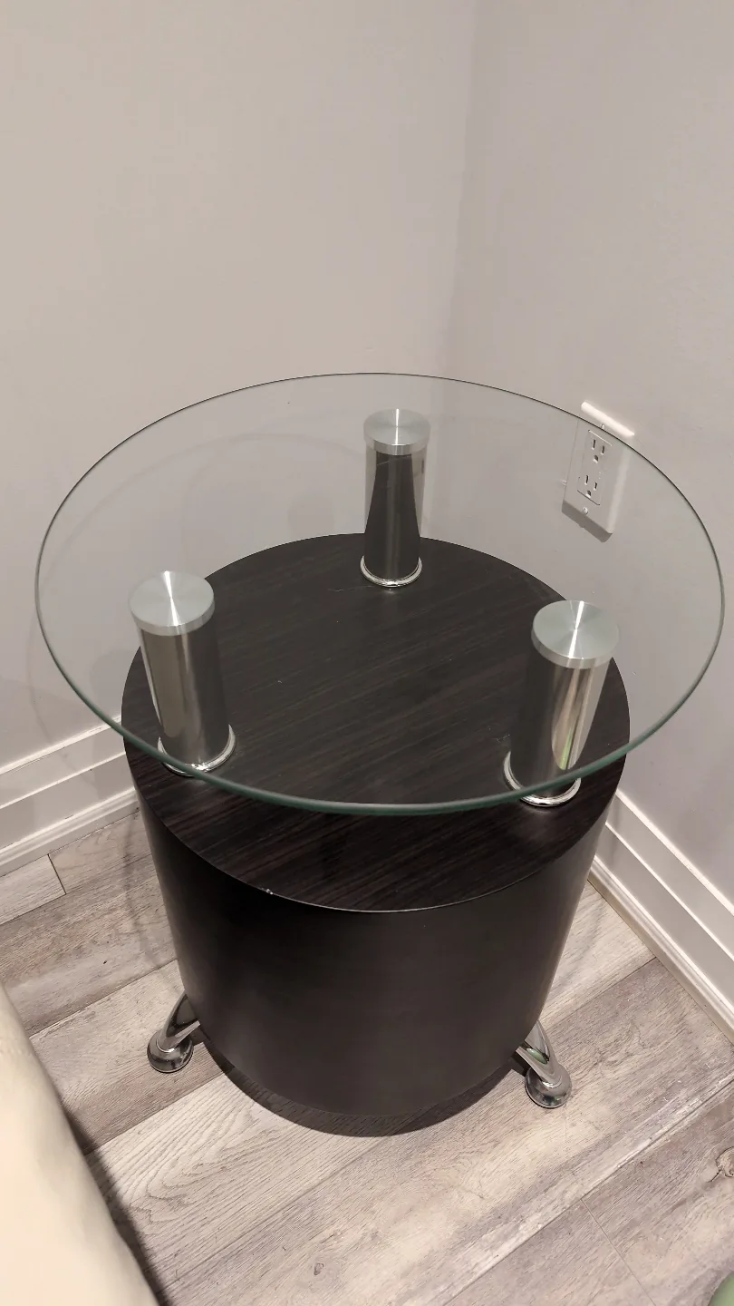 round wood and glass side table thumbnail