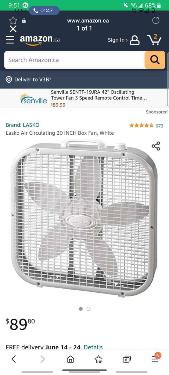 Lasko 20 Inch Air Circulating Box Fan