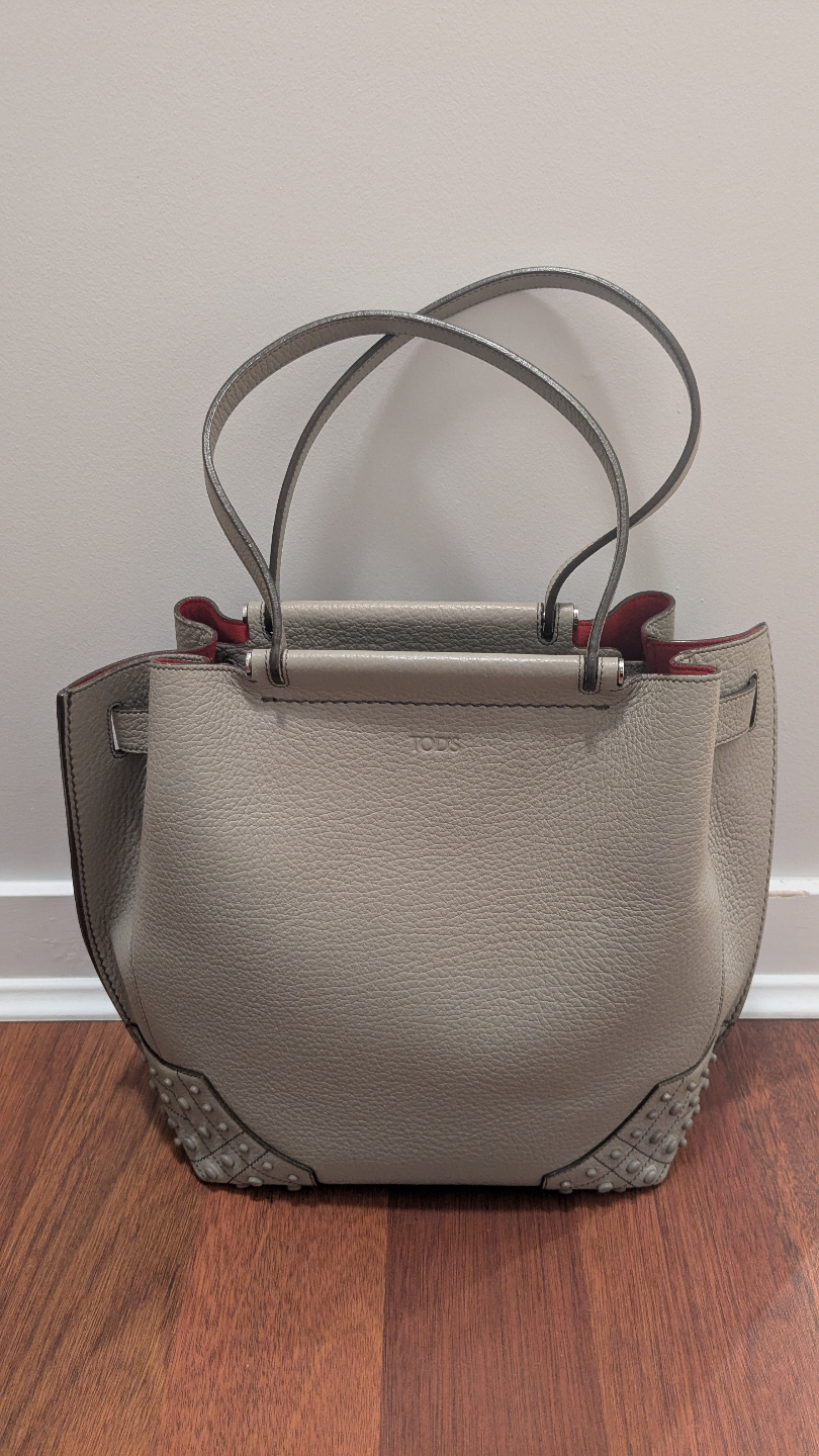 Like New TOD'S Grey Pebble Leather Tote Bag