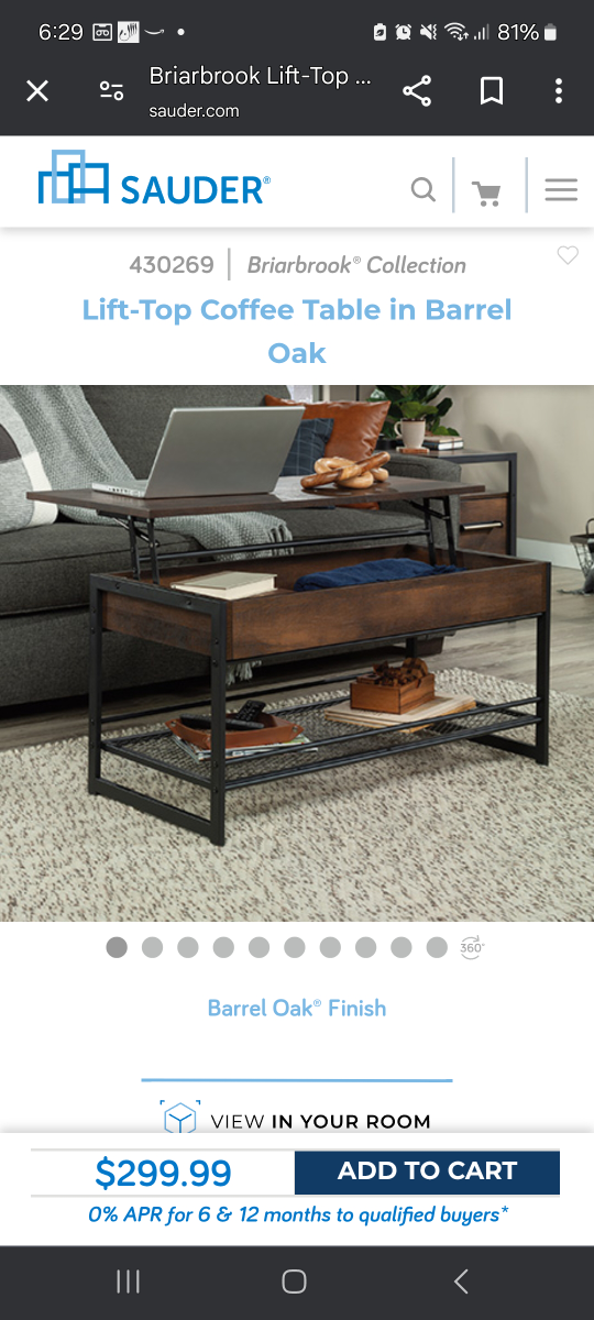 Sauder Briarbrook Lift-Top Coffee Table in Barrel Oak