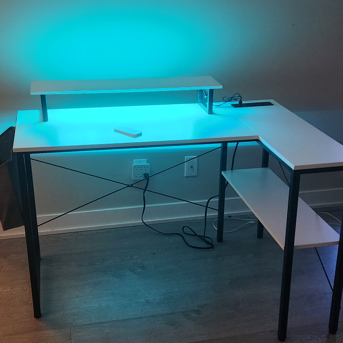 L-Shaped Desk with RGB Lighting, USB & Power Outlets