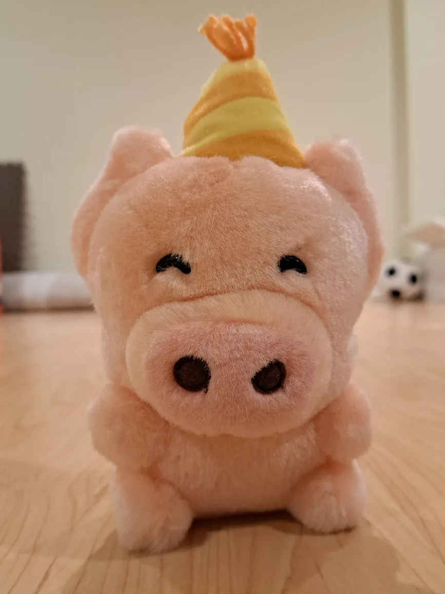 Adorable 6" Plush McDull Pig Toy with Party Hat image indicator(2)