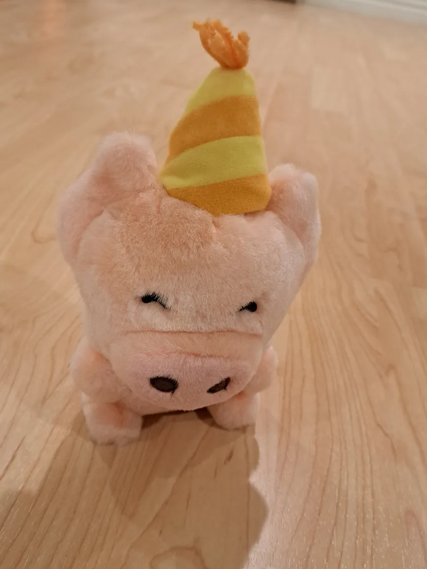 Adorable 6" Plush McDull Pig Toy with Party Hat image indicator(4)