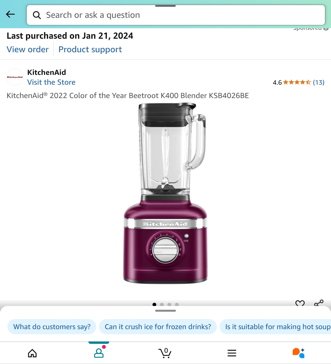 KitchenAid K400 Blender - Beetroot Colour - photo 3