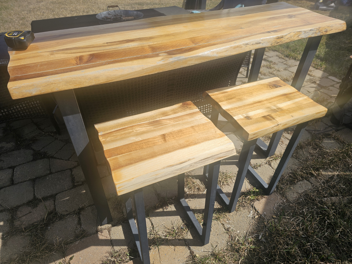 Live Edge Wood Bar Table with Two Stools - photo 2