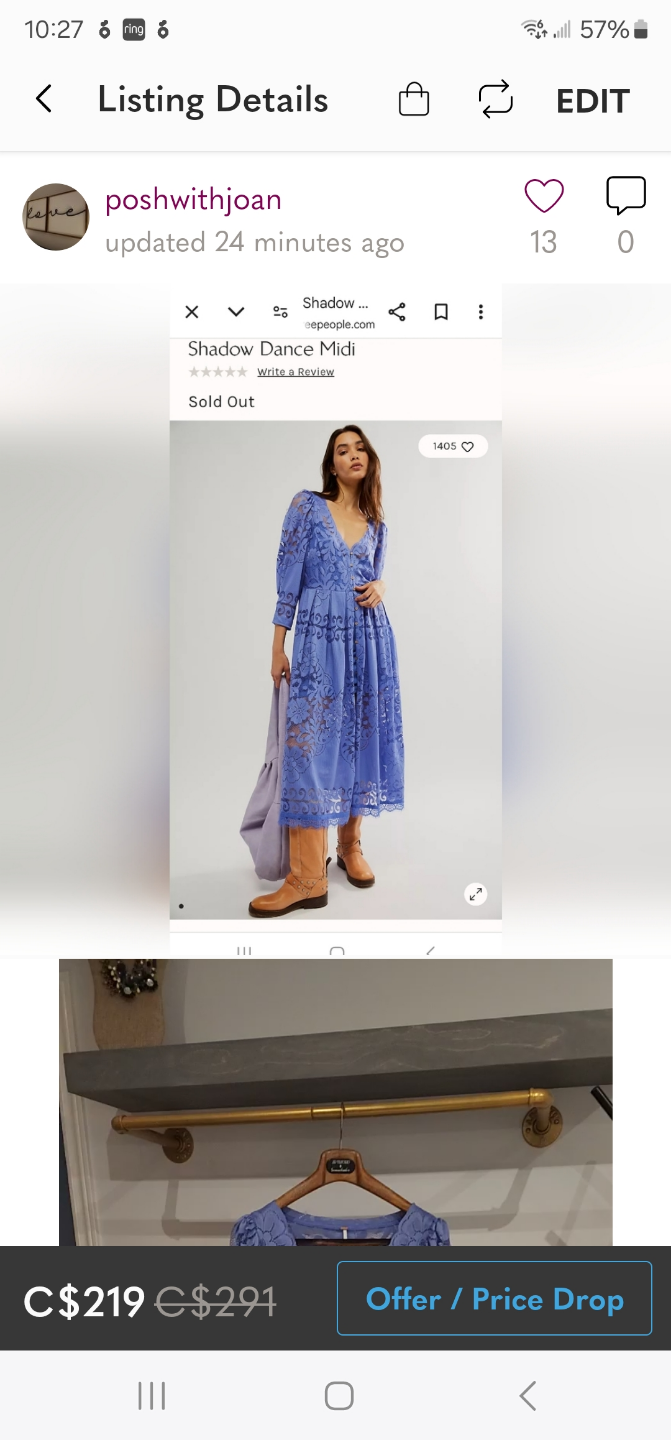 Free People Shadow Dance Midi Dress - Size Large