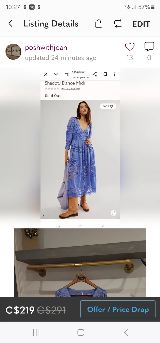 Free People Shadow Dance Midi Dress - Size Large thumbnail