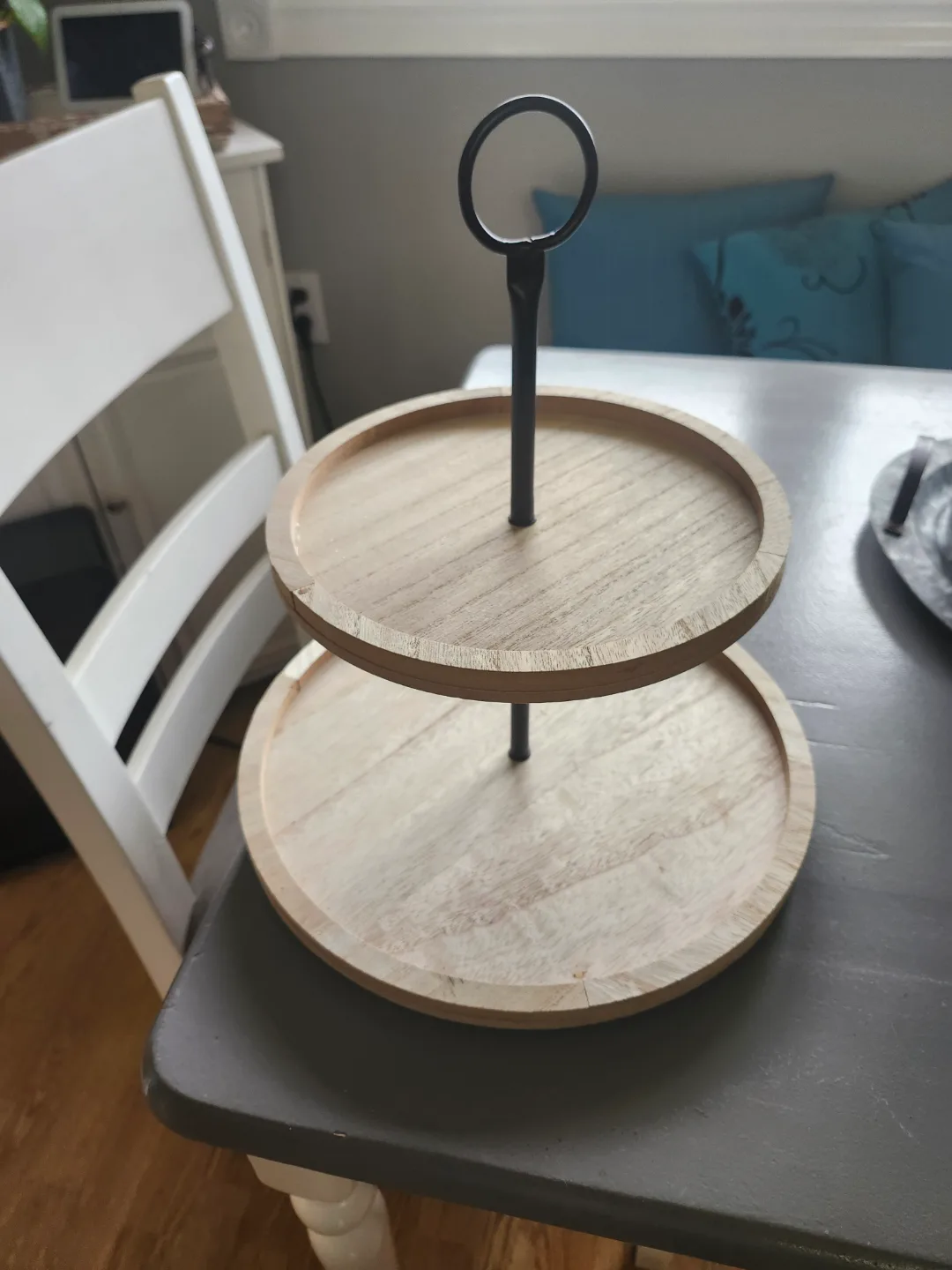 Two-tiered wooden serving stand thumbnail