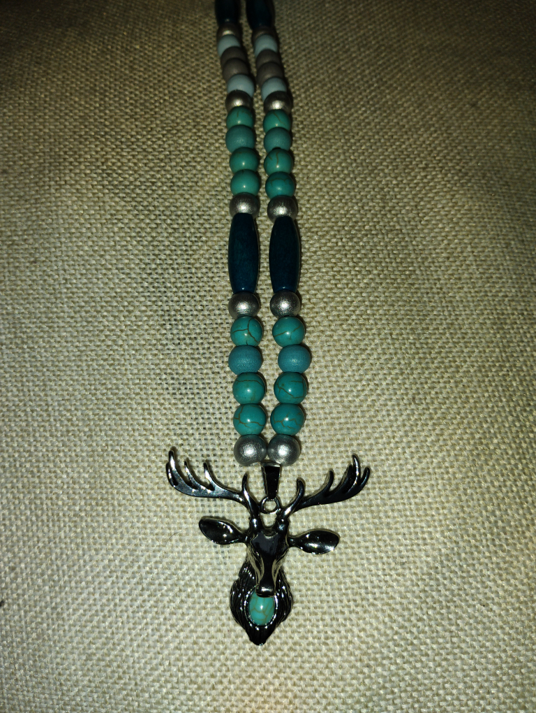 Beaded necklace with deer pendant
