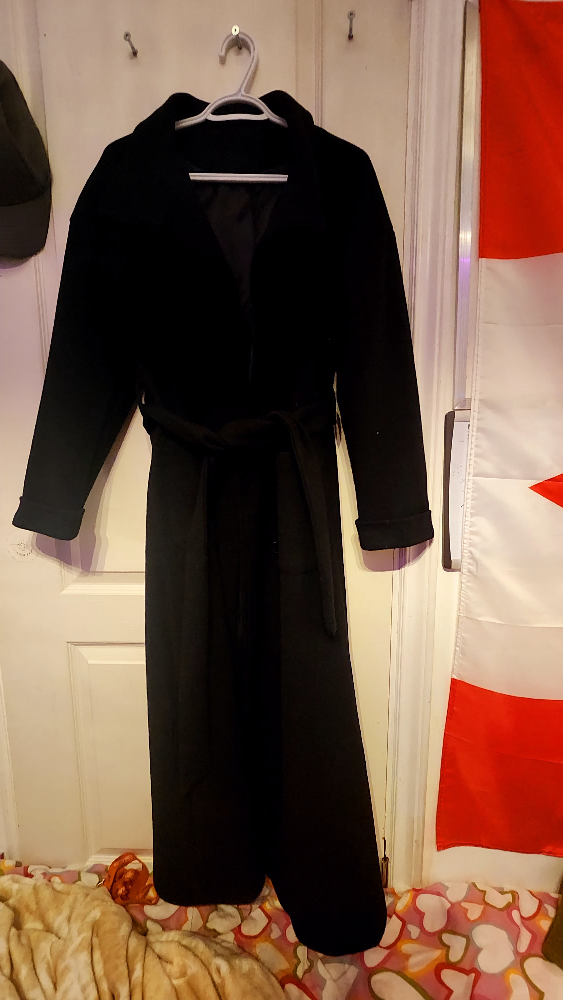 Long black belted wool coat - photo 2