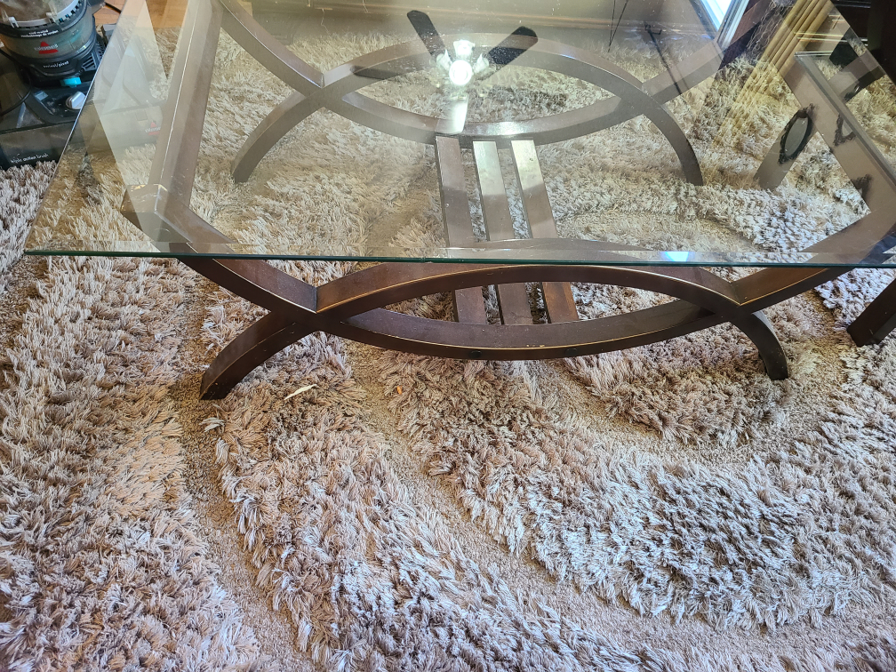 Glass-top Coffee Table with Dark Brown Metal Frame