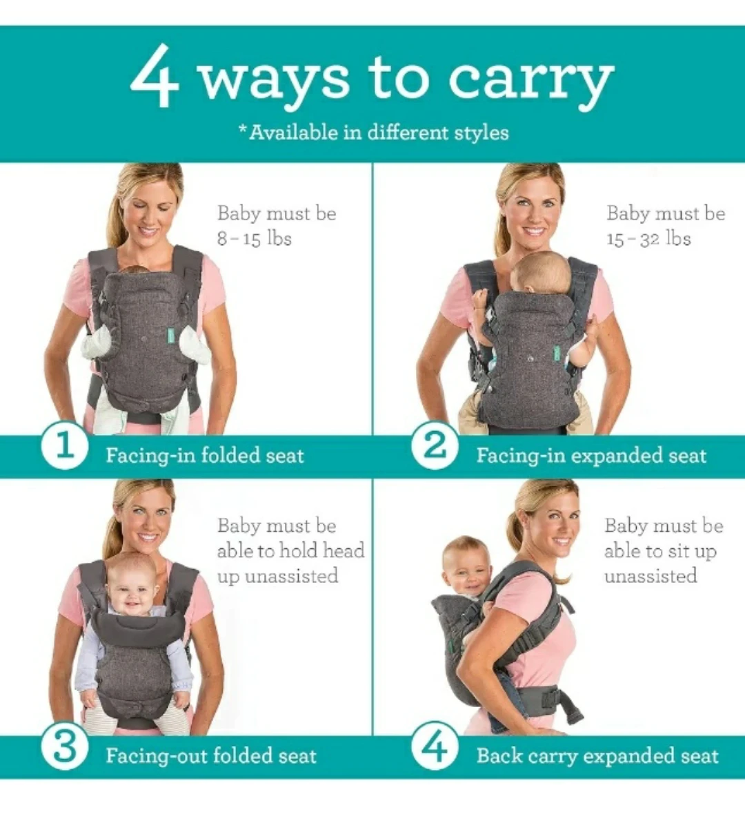 Infantino Embrace 4-in-1 Baby Carrier - Grey - photo 3