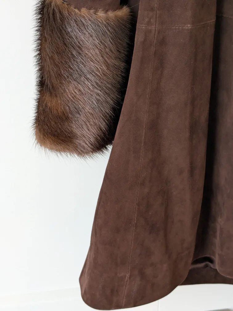 Vintage Natacha & Vanessa Suede Coat with Fur Trim image indicator(5)