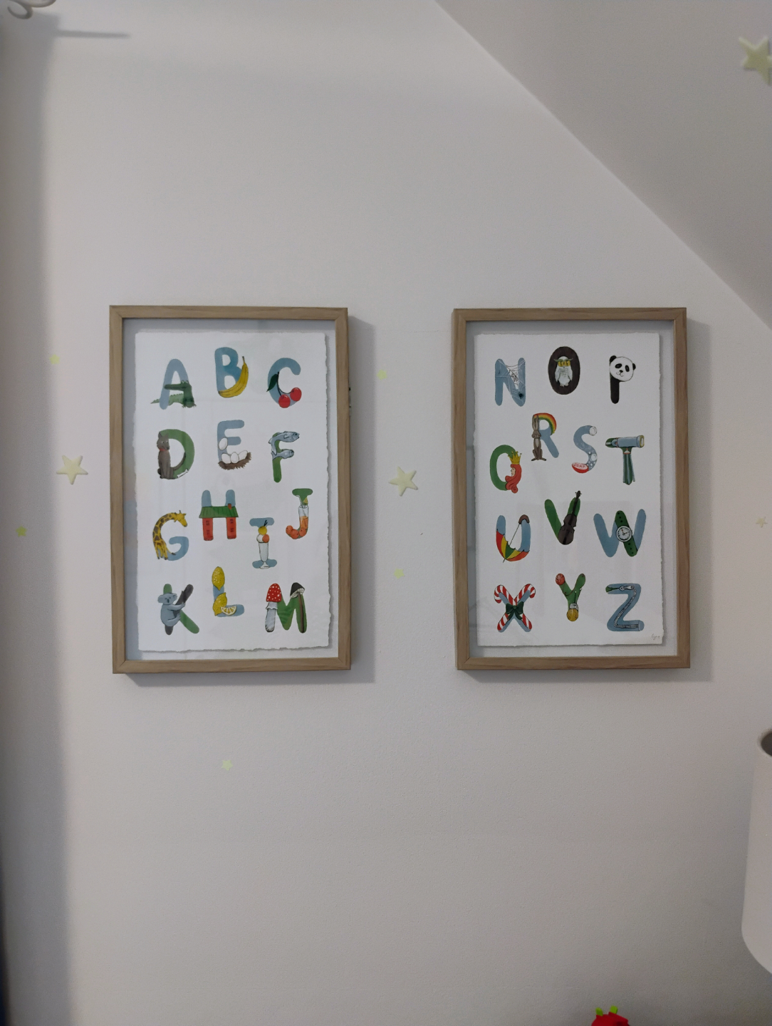 Set of framed alphabet prints