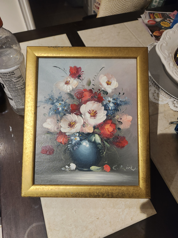 Framed floral painting