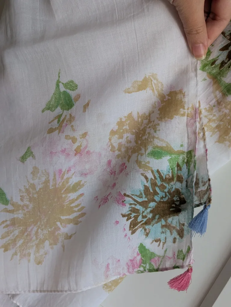 BN Floral Print Scarf with Tassels, 100% cotton image indicator(4)